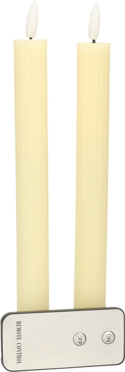 Anna's Collection Led kaarsen/dinerkaarsen - 2x - ivoor wit - ribbel - 23 cm - afstandsbediening