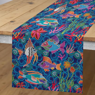ABAKUHAUS Tafelrok – marineblauw en roze, 40×180 cm, polyester