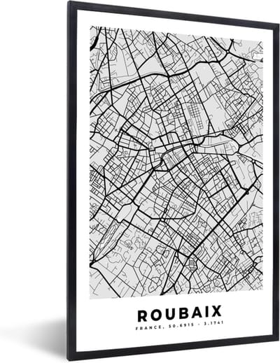 Fotolijst incl. Poster - Plattegrond - Kaart - Stadskaart - Frankrijk - Roubaix - 40x60 cm - Posterlijst