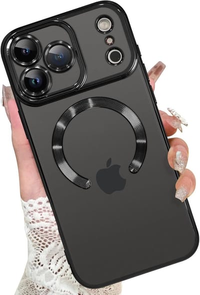 Magsafe Hoesje Geschikt voor iPhone 17 Pro Max hoesje Transparant / Zwart - Lens beschermer – backcover