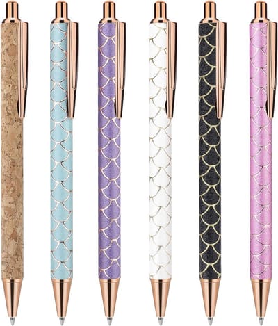 Bling Metal Pen Set van 6 Stuks, Klikbare Balpennen met 1mm Zwarte Inkt voor School, Kantoor en Creatief Gebruik
