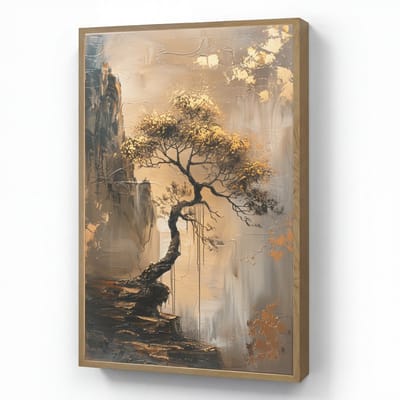Wandlamp 60x90 cm - Oplaadbaar - Boom - Goud - Landschap - Verf - Wandlampen binnen woonkamer - Slaapkamer lamp - Decoratieve nachtlamp - Vloerlamp draadloos