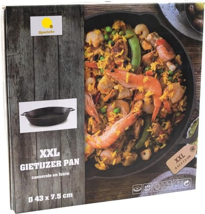 Gietijzeren Koekenpan XXL Diameter 43 cm met Handvatten en Schenktuiten