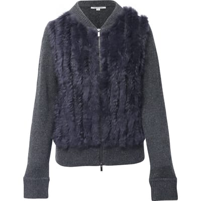 Diane Von Furstenberg vest met lange mouwen en bontkraag in zwarte wol