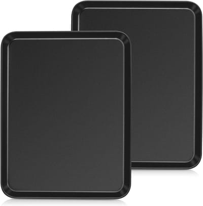 Grote rechthoekige bakplaten set van 2, anti-aanbak, carbon staal, ideaal voor bakken, koken en serveren, 40.5 x 30.5 x 2.5 cm, roestbestendig en eenvoudig te reinigen