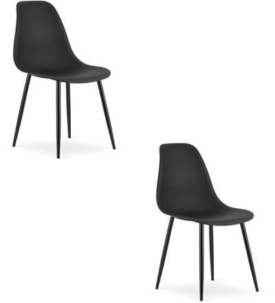 Set van 2 Stoelen WAT – Zwart, Zwarte Metalen Poten, Kunststof Zitting – Modern en Ergonomisch – Geschikt voor Eetkamer, Woonkamer, Keuken, Thuiswerkplek, Kantine en Wachtruimte – Eenvoudige Montage