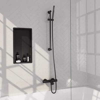 Brauer Black Carving Opbouw Baddouche Thermostaatkraan - Staaf - Doucheslang - Glijstang - Handdouche - Mat Zwart