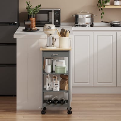 Serveerwagen Bolmanralu 76x37x37 cm donkergrijs naturel en zwart [en.casa]