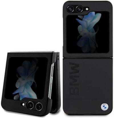 BMW Leather Hot Stamp Back Case - Geschikt voor Samsung Galaxy Flip 5 (F731) - Zwart