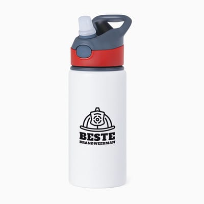 Hacebo® - Beste brandweerman waterfles met rietje rood - Beste brandweerman - collega - cadeau - water fles - 650ML