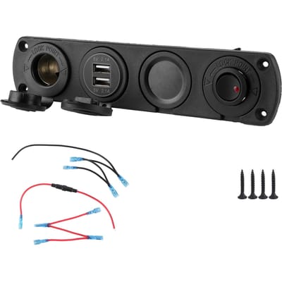 12V 4.2A Schakelpaneel met 4 Gaten Sigarettenaansteker Oplader 2 USB LED Temperatuur en Spanning Weergave voor Boot Auto Vrachtwagen gray