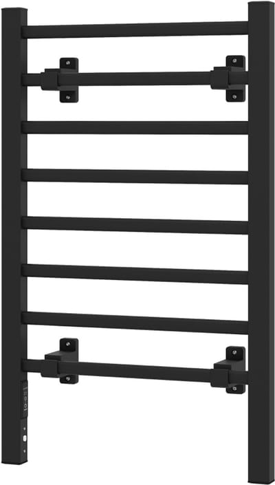 Daity Elektrisch handdoekrek, geschikt voor wand- of vloermontage, met timerfunctie, 8 dwarsstangen, afmetingen 53x35x90 cm, zwart.