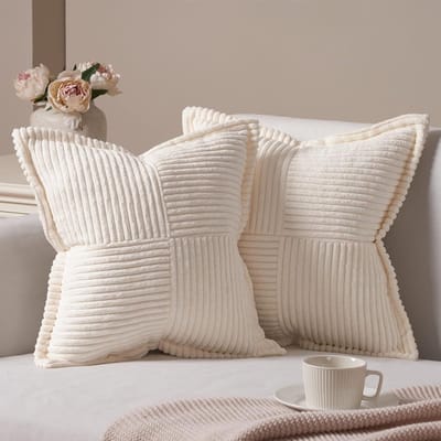 Famanu - Pluizige kussenhoezen 40x40 cm crème set 2, zachte decoratieve kussenslopen met onzichtbare rits, woonkamer slaapkamer