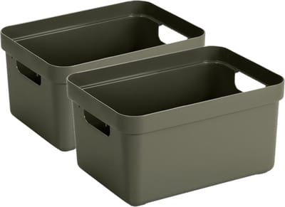 Sunware Opbergbox Sigma - 2x stuks - kunststof - donkergroen - 13 liter - Opbergbakken/opbergers - 35 x 25 x 18 cm