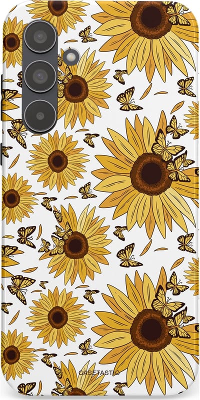 Casetastic Hoesje Geschikt voor Samsung A55 - Stijlvolle Beschermende Duo-layer Case - Zonnebloem Zomer met vlinders