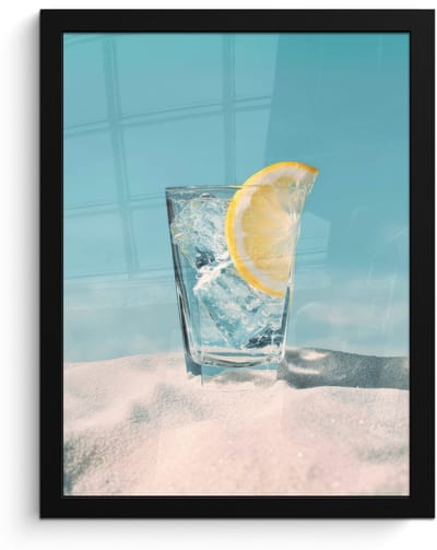 Poster in lijst - Fotolijst 30x40 cm - Posters - Glas - ijsblokjes - Citroen - Posterlijst zwart - Decoratie - Wanddecoratie woonkamer - Muurdecoratie slaapkamer