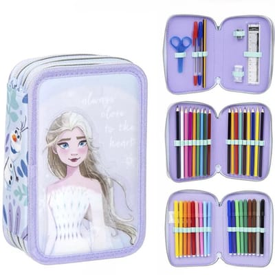 Disney Frozen Etui - 3 Lagen - Elsa - Gevulde etui - Tekenetui - Pennenetui - Schooletui - Voor kinderen - Voor meisjes - Paars