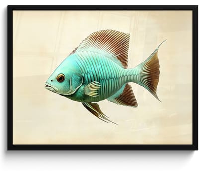 Poster in lijst - Fotolijst 80x60 cm - Posters - Schubben - Vis - Mint - Minimalistisch - Posterlijst zwart - Decoratie - Wanddecoratie woonkamer - Muurdecoratie slaapkamer