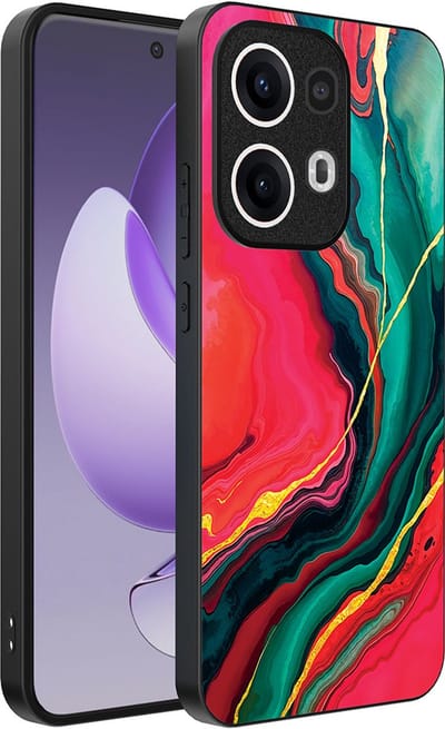 Smartphonica Telefoonhoesje Geschikt voor Oppo Reno 13 Pro met Rood Groen Marmer Opdruk - TPU Backcover Case Red Green Marble Design geschikt voor Oppo Reno 13 Pro