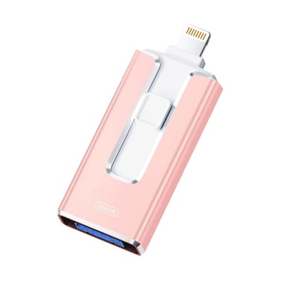 QTTVBTNA - 4-in-1 USB Stick - USB 3.0, Lightning, Micro USB, USB-C - 256GB - Plug-and-Play - Foto's en Video's Opslaan - Roze - 1 stuk