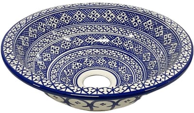 Marokkaanse Handgemaakte Keramieken Waskom - Blauw-Wit Oosters Design - 40 cm Breed - Wastafel - Wasbak - Arabisch