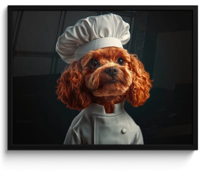 Poster in lijst - Fotolijst 70x50 cm - Posters - Bruin - Kok - Hondje - Posterlijst zwart - Decoratie - Wanddecoratie woonkamer - Muurdecoratie slaapkamer