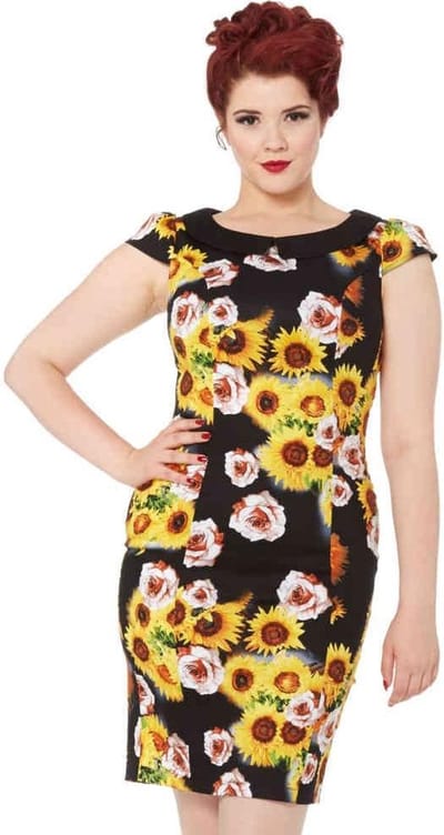 Voodoo Vixen - Nahla Sunflower Kokerjurk - S - Zwart
