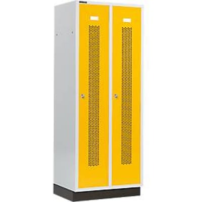 Schäfer Shop Select Kledinglocker, met geperforeerde rijen, 2 compartimenten, 400 mm, met fitting, cilinderslot, Deur koolzaadgeel