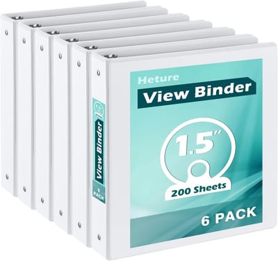 6x Witte Ringband 38 mm (1,5 inch) PVC-vrij voor 325 Vellen - School, Kantoor en Thuis