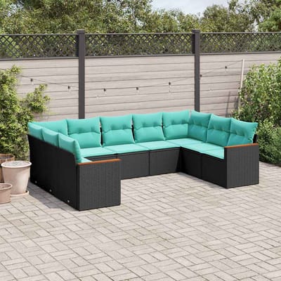 vidaXL - 9-delige - tuinbankset - met - kussens - van - zwart - polyrotan