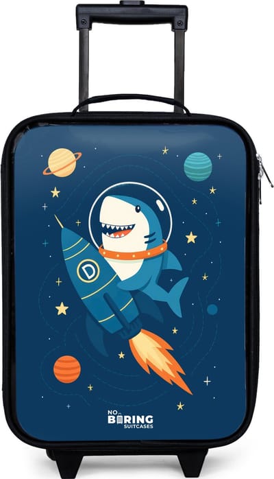 NoBoringSuitcases.com® - Kinderkoffer jongen - Kindertrolley meisje - Dier - Ruimte - Planeet - Raket - Koffer kind lichtgewicht - Reiskoffer trolley voor kinderen - Koffertje met lichtgevende wieltjes - Rolkoffer zwart