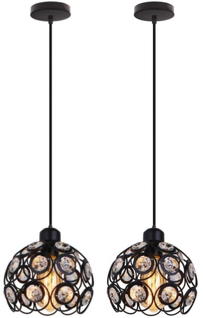 2 Stuks Hanglamp Moderne Kristal E27 Kroonluchter Woonkamer Plafondlamp Slaapkamer Zwart
