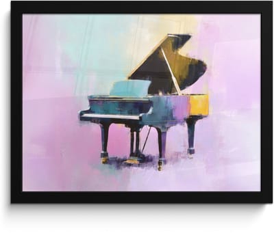 Poster in lijst - Fotolijst 40x30 cm - Posters - Piano - Pastel - Elegant - Dromerig - Posterlijst zwart - Decoratie - Wanddecoratie woonkamer - Muurdecoratie slaapkamer