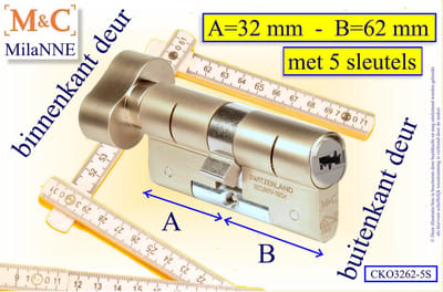 M&C Conder high-tech security deurcilinder KNOP OVAAL, 32x62 mm MET 5 SLEUTELS - SKG*** - Politiekeurmerk Veilig Wonen - inclusief MilaNNE gereedschap montageset
