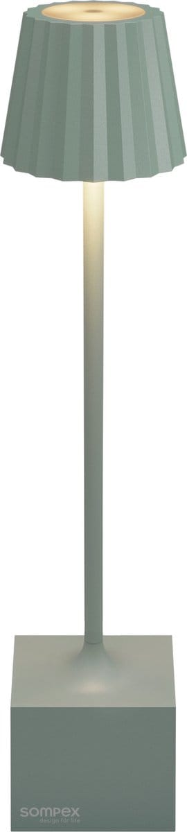 Sompex | Tafellamp Dennis | Olijfgroen | Accu | Dimbaar / 29,5cm hoog / tafellamp / ideaal zonder snoer / oplaadbaar met bijgeleverde kabel / kan zonder snoer overal neergezet worden