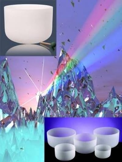 Kristallen klankschalen Chakra SET 2: 7 schalen - 25-35 - Kristal - Wit - S