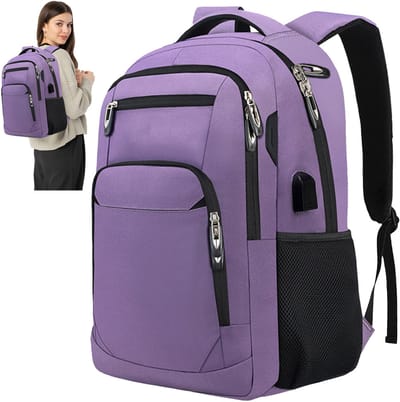 OKWISH Laptoprugzak -Zakelijke laptoptas voor 15,6 inch laptops - Inclusief USB-oplader en interne oplaadkabel - Geschikt voor zakenreizen, weekendjes weg en winkelen - Unisex - Polyesterstof - Paars