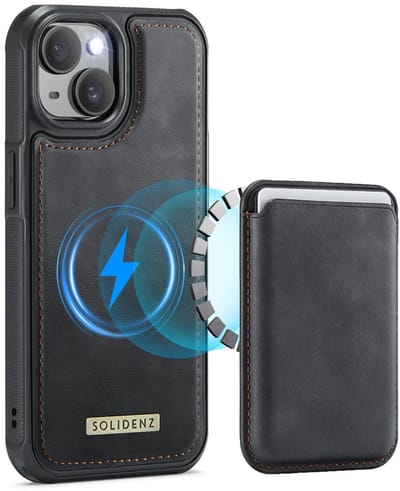 Solidenz Luxe Wallet geschikt voor iPhone 14 hoesje - Magnetische Pasjeshouder - Geschikt voor MagSafe - Schokbestendig - Zwart