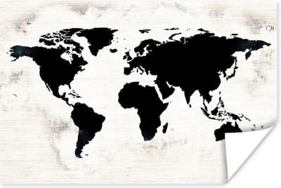 Poster 30x20 cm - Wereldkaart - Zwart - Hout - Posters - Kamer decoratie - Wanddecoratie woonkamer - Muurdecoratie slaapkamer