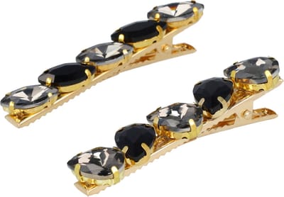 Haarsoires Haarspeld Duckklem 6cm – Druppelvorm Facet Stenen – Goud Zwart – Set van 2 - Sterke Haarclip voor Styling & Dagelijks Gebruik - Hair Clip - Decoratieve Haaraccessoire