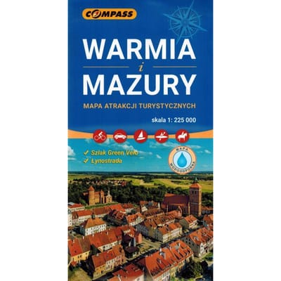 Varmie-Masurie. Carte Stratifiée des Attractions Touristiques. Wyd. 2025.  Boussole