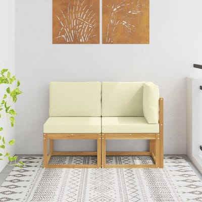 vidaXL - Outdoor - Midden- - en - Hoekbank - 2 - Stuk - Wit - Massief - Acacia - Hout