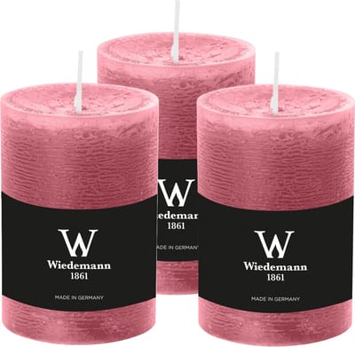 Wiedemann Cilinderkaars/stompkaars - 3x - rustieke kaars - oudroze - 7 x 10 cm - 43 branduren