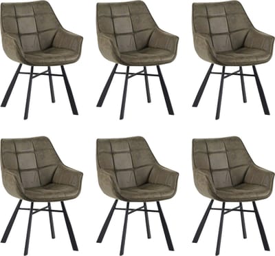 Colenis® - Lenny Eetkamerstoel - Set van 6 - Groen - Microfiber Stof - Industrieel - Met armleuning