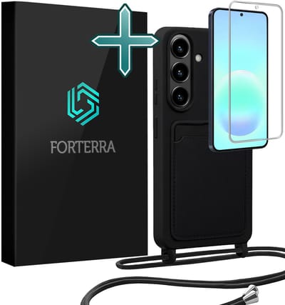 Hoesje Geschikt voor Samsung A57 Case Siliconen Hoes Met Koord Met Screenprotector - Hoes Geschikt voor Samsung Galaxy A57 Met Telefoonkoord Hoesje Backcover - Zwart