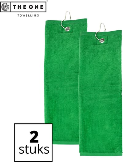 The One Towelling Golfhanddoeken - 40 x 50 cm- 2 Stuks - Sporthanddoek - Voordeelverpakking - Terry Velours - 100% Gekamd Katoen - Met metaal oog en karabijnhaak - Groen