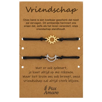 Vriendschapsarmbandjes voor 2 met Zon & Maan - Goud & Zilver - Elastisch verstelbaar - Vriendschap Cadeau - Pax Amare
