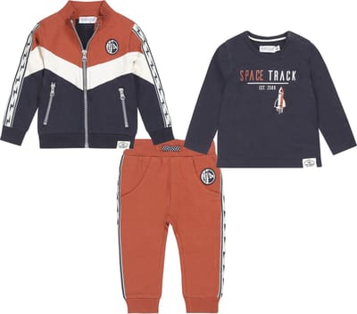 Dirkje - Kledingset - 3delig - Sweater - Joggingbroek Bruin - Shirt Blauw - Maat 80