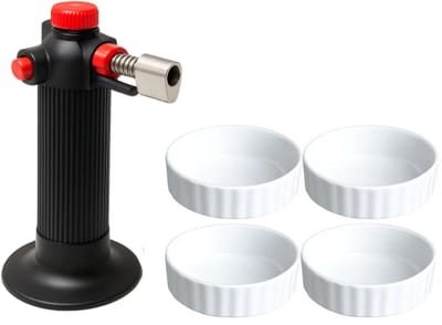 Cookinglife Creme Brulee Set - Brander / Koksbrander + Creme Brulee Schaaltjes ø 12 cm - 4 Stuks