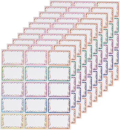 Allecto - Naamlabels - Stickers - PVC - Regenboog - Zelfklevende - Kleurrijke stippen - Geschikt voor - Feesten en school - Rechthoekige stickers - 150 stuks 7 x 5 cm